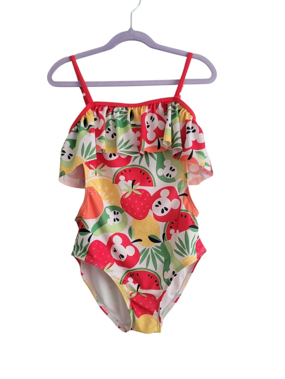 Disney Girls 7/8 Mickey Mouse Fruit Cutout One Piece Swimsuit Tropical Vacation